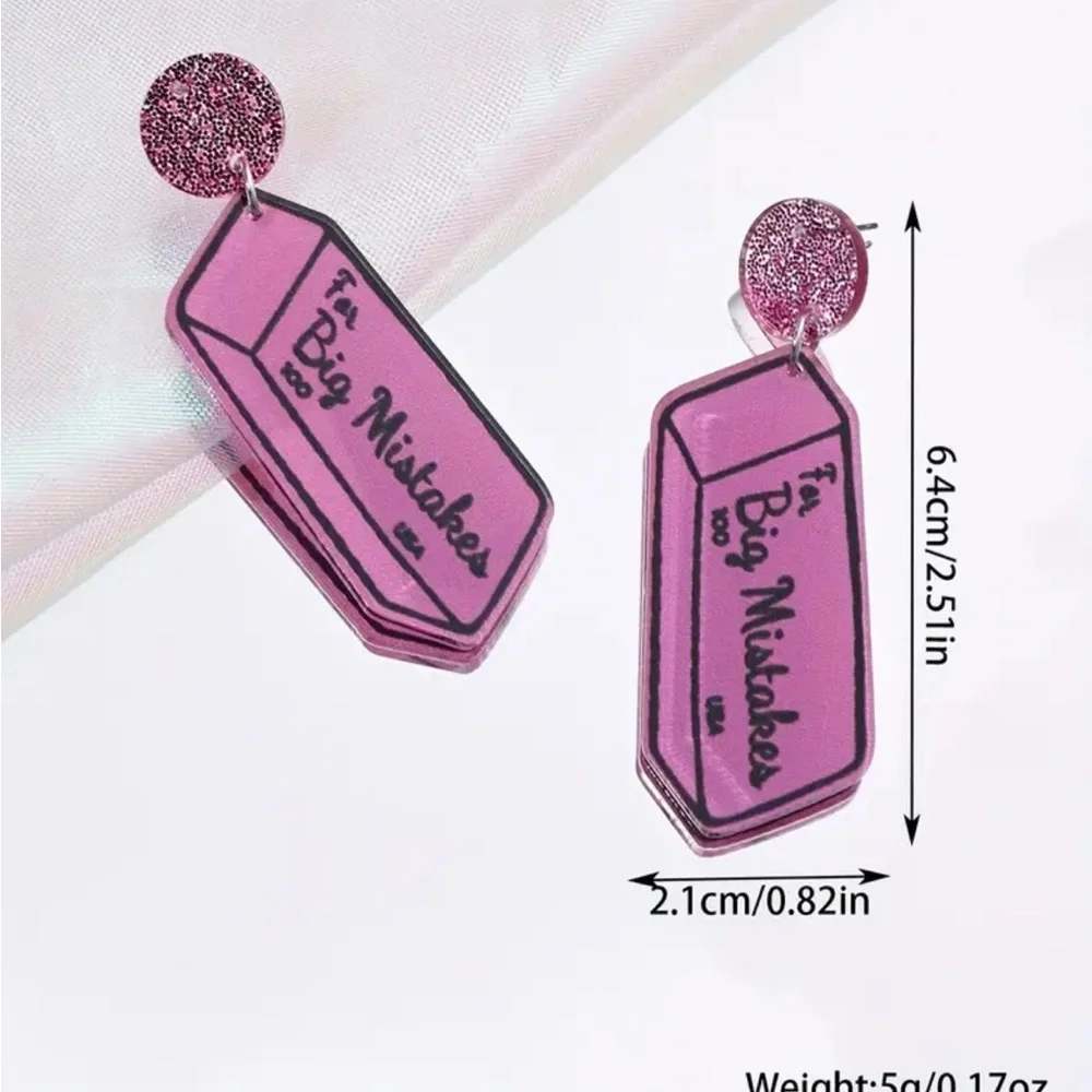 Pink Eraser Dangle Earrings - Picture 2 of 2
